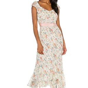 LoveShackFancy Cream Floral Midi Dress